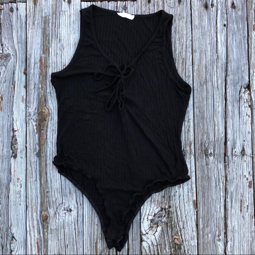 Ribbed Lace Up Bodysuit